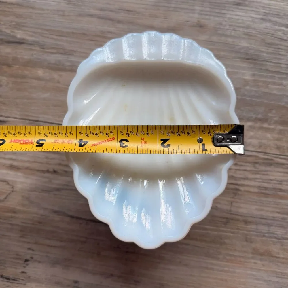 Vintage Milk Glass Shell Dish Pedestal Soap Dish Coastal Cottage Jewelry Trinket